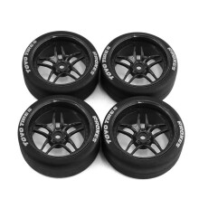 1/10 RC Drift Car Tires and Rims Set 65mm Hard Drift Wheels for Tamiya TT01 TT02 XV01 PTG2 Black