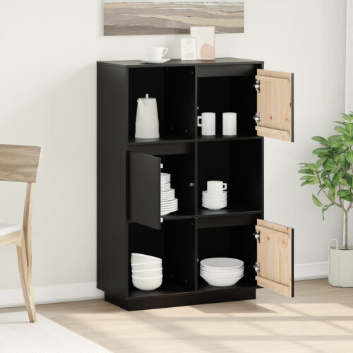 Berkfield Highboard Black 74x35x117 cm Solid Wood Pine 2