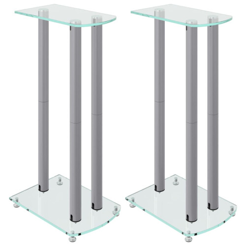 Berkfield Speaker Stands 2 pcs Silver Tempered Glass 3 Pillars Design 1