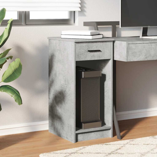 Berkfield Computer Tower Stand with Drawer Concrete Grey 35x45x77 cm 2