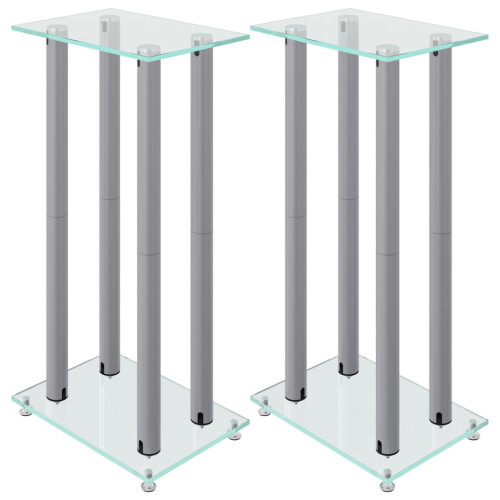 Berkfield Speaker Stands 2pcs Silver Tempered Glass 4 Pillars Design 1