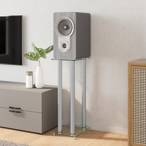 Berkfield Speaker Stands 2pcs Silver Tempered Glass 4 Pillars Design 2
