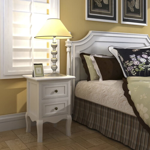 Berkfield Nightstand with 2 Drawers MDF White 1