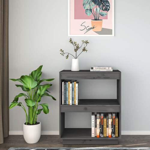 Berkfield Book Cabinet Grey 60x35x71 cm Solid Wood Pine 2
