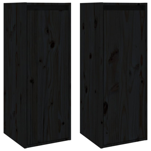 Berkfield Wall Cabinets 2 pcs Black 30x30x80 cm Solid Wood Pine 1