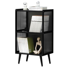 Bamboo Display Cabinet with Transparent Sides, SpaceSaving Bookshelf for Small Spaces 16.5x12.9x30.3in