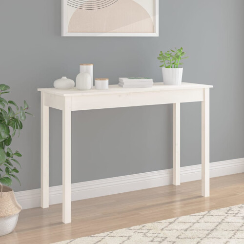Berkfield Console Table White 110x40x75 cm Solid Wood Pine 2