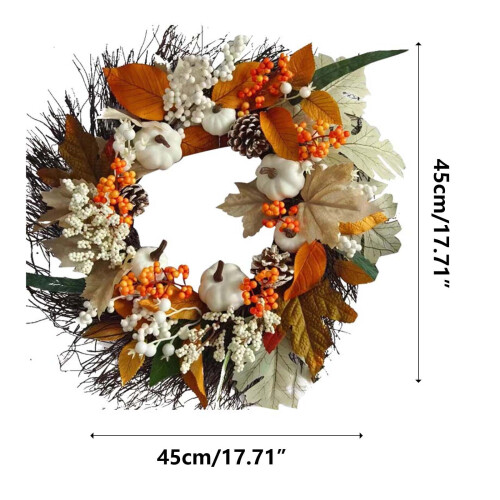 Cotton Maple Leaf & Pumpkin Wreath for Thanksgiving 2