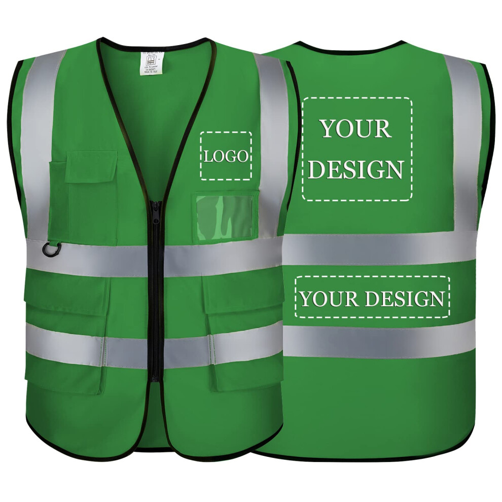 Custom Reflective Safety Vest With Pockets, Class 2 Visibility Work Vest With Zipper And Printing 9045646605883
