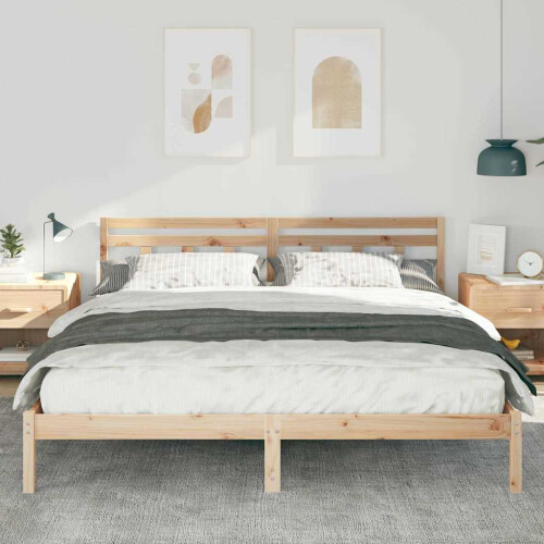 Berkfield Bed Frame Brown 200 x 200 cm Solid Pine Wood 2