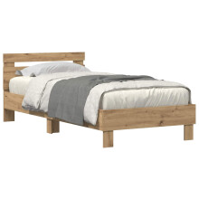 Berkfield Bed Frame with LED Artisan Oak 100 x 200 cm Engineered Wood