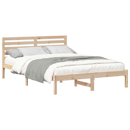 Berkfield Bed Frame with Headboard Brown 140 x 210 cm Solid Pine Wood 1