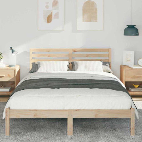 Berkfield Bed Frame with Headboard Brown 140 x 210 cm Solid Pine Wood 2