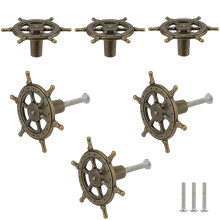 Nautical Drawer Knobs Set of 6 Bronze Rudder Cabinet Pulls Coastal Wheel Design for Furniture