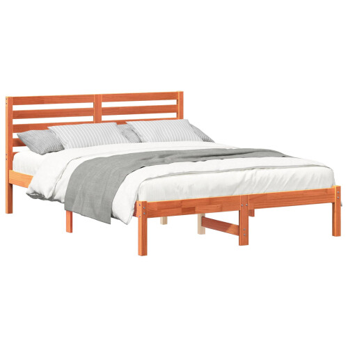 Berkfield Bed Frame with Headboard Wax Brown 120 x 190 cm Solid Pine Wood 1