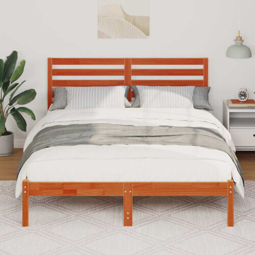 Berkfield Bed Frame with Headboard Wax Brown 120 x 190 cm Solid Pine Wood 2