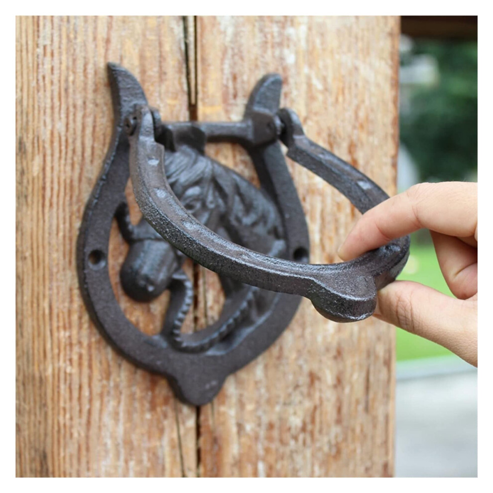 Antique Horse Door Knocker And Cast Iron Handle, Handmade Vintage Front Door Hardware, Weatherproof Design 9351714814041
