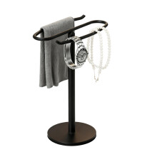 Freestanding Stainless Steel Towel Rack with DualBracket Rings, RustResistant Black Countertop Holder for Bathroom and Kitchen