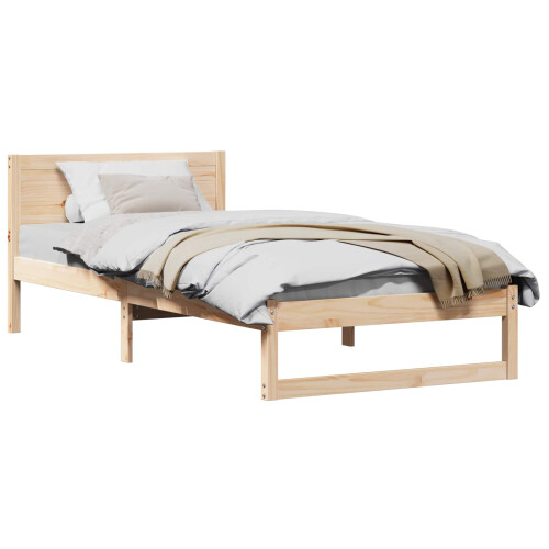 Berkfield Bed Frame with Headboard Natural 75 x 190 cm Solid Pine Wood 1
