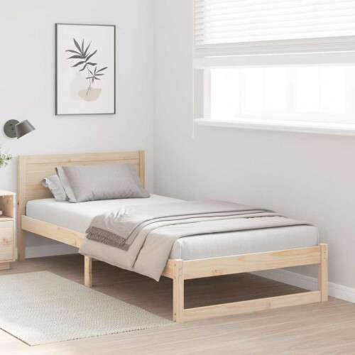 Berkfield Bed Frame with Headboard Natural 75 x 190 cm Solid Pine Wood 2