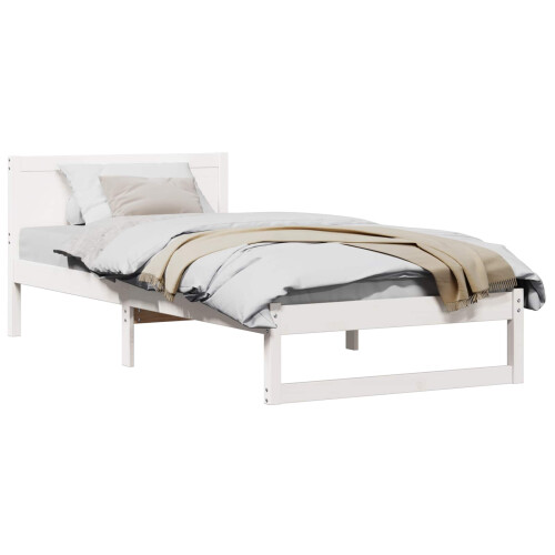 Berkfield Bed Frame with Headboard White 75 x 190 cm Solid Pine Wood 1