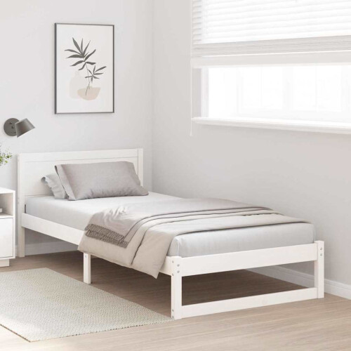 Berkfield Bed Frame with Headboard White 75 x 190 cm Solid Pine Wood 2