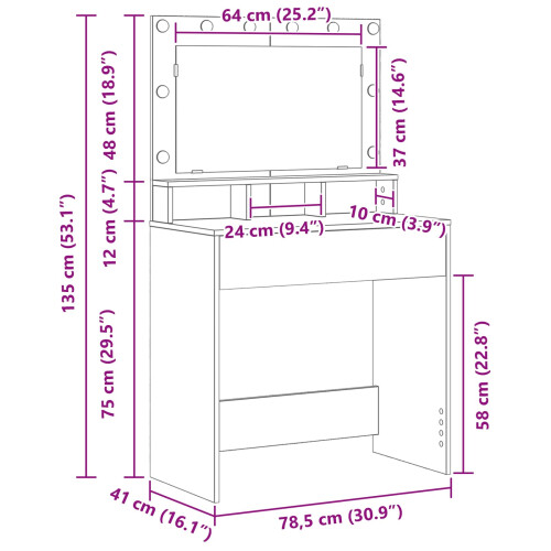Berkfield Dressing Table Concrete Grey 78.5 x 41 x 135 cm Engineered Wood