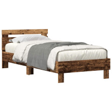 Berkfield Bed Frame with LED Old Wood 75 x 190 cm Engineered Wood