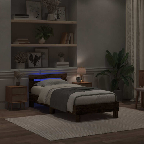 Berkfield Bed Frame with LED Old Wood 75 x 190 cm Engineered Wood 2