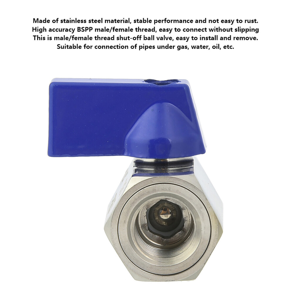 304 SS BSPP Male Female Shut-Off Valve 2-Way