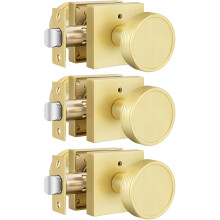 Brushed Gold Door Knobs Set 3 Pack, Modern Square Privacy Knobs for Bedroom Bathroom, Heavy Duty Zinc Alloy Quiet Lock
