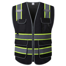 Visibility Safety Vest ANSI Class 2 Reflective Mesh Vest with Pockets Zipper Black 2X3X for Men Women