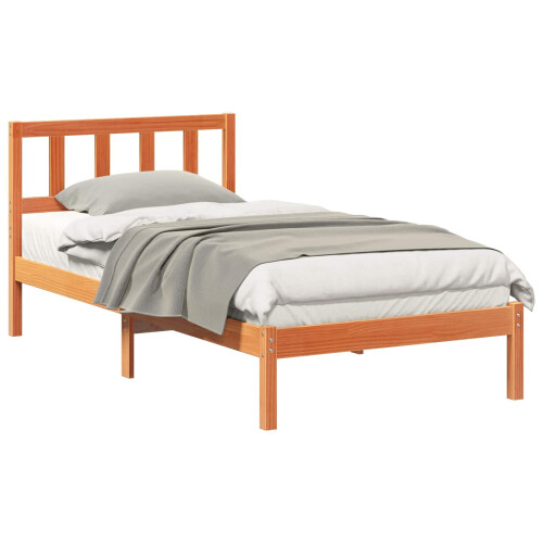Berkfield Bed Frame with Headboard Wax Brown 75 x 190 cm Solid Pine Wood 1