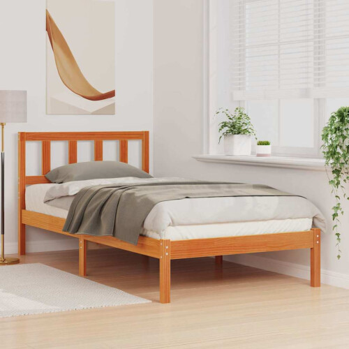 Berkfield Bed Frame with Headboard Wax Brown 75 x 190 cm Solid Pine Wood 2