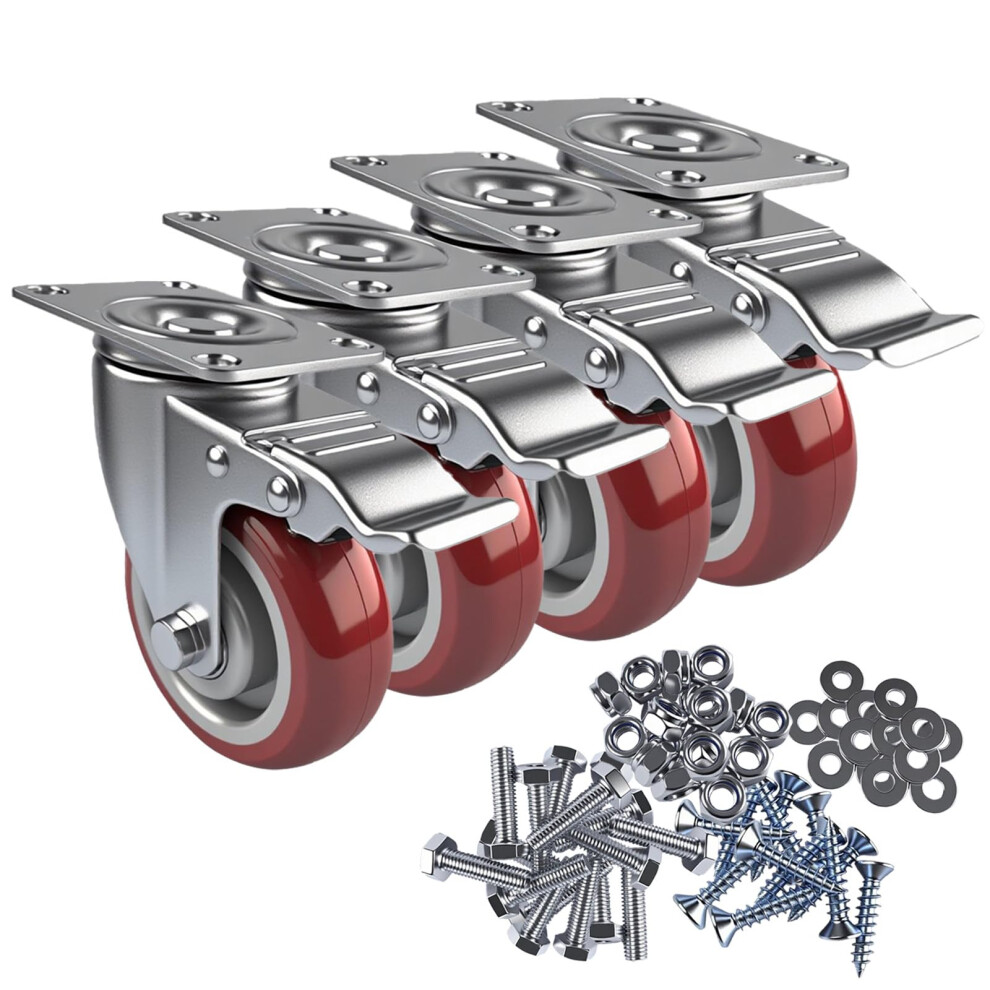 4 Inch Heavy Duty Caster Wheels With Brakes, Locking Swivel Casters For Furniture And Workbench, 2200Lbs Load 9045646607504