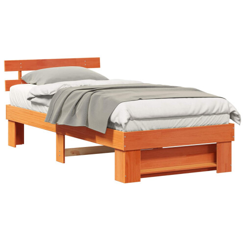 Berkfield Bed Frame with Headboard Wax Brown 80 x 200 cm Solid Pine Wood 1
