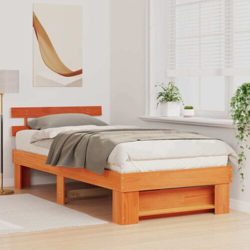 Berkfield Bed Frame with Headboard Wax Brown 80 x 200 cm Solid Pine Wood 2