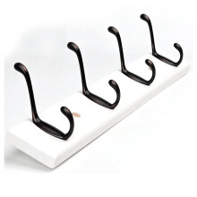 Wall Mounted Coat Rack, Solid Wood Rack with HeavyDuty Metal Hooks for Entryway, White 61cm