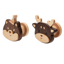 Wooden Animal Wall Mounted Coat Hooks for Kids Room, Handcrafted Dog and Deer Design, Smooth Finish