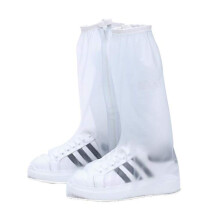 Transparent Waterproof Shoe Covers with AntiSlip Sole, Elastic Fit, Full Coverage for Men and Women, White L