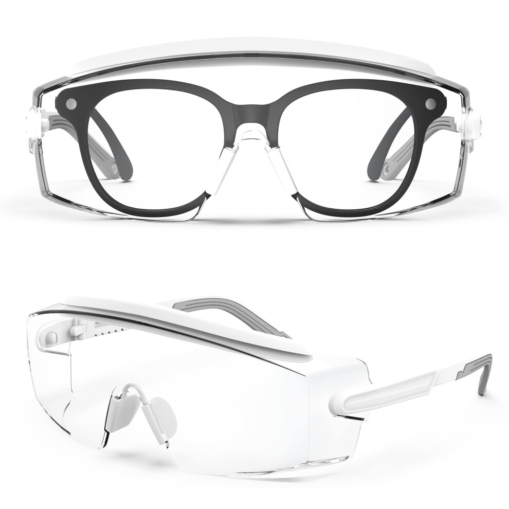 Anti Fog Safety Glasses Over Eyeglasses, Adjustable Clear Protective Eyewear For Lab And Workshop (White) 9045646608242