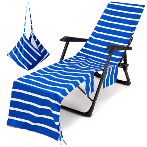 Housse de chaise de plage Floleo à rayures bleues 215 x 75 cm 2