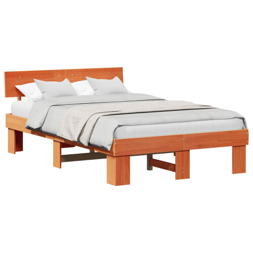 Berkfield Bed Frame with Headboard Wax Brown 120 x 190 cm Solid Pine Wood 1