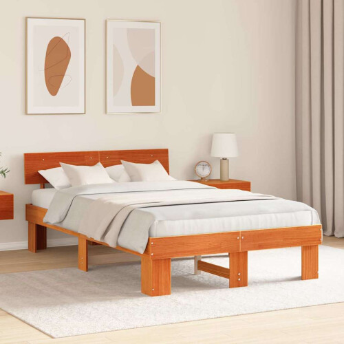 Berkfield Bed Frame with Headboard Wax Brown 120 x 190 cm Solid Pine Wood 2