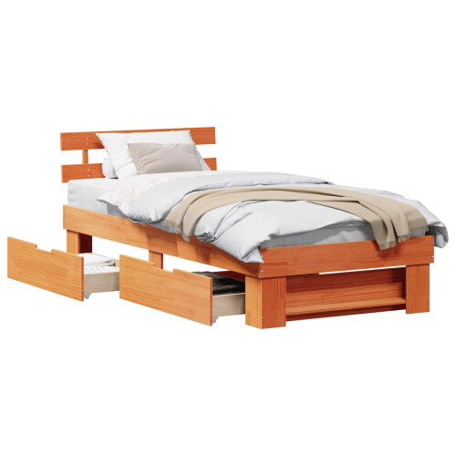 Berkfield Bed Frame with Headboard Wax Brown 80 x 200 cm Solid Pine Wood 1
