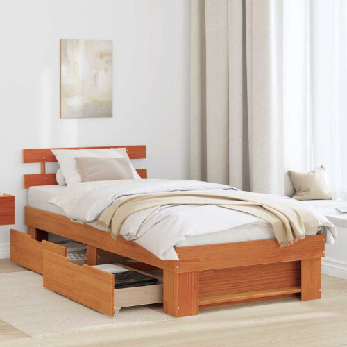 Berkfield Bed Frame with Headboard Wax Brown 80 x 200 cm Solid Pine Wood 2