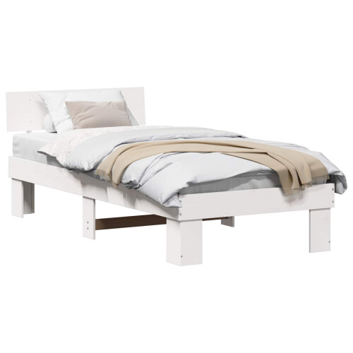 Berkfield Bed Frame with Headboard White 90 x 190 cm Solid Pine Wood 1