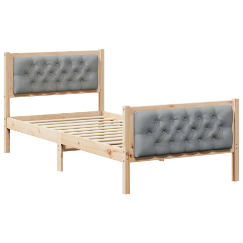 Berkfield Bed Frame with Headboard Light Grey 90 x 200 cm Solid Pine Wood 1