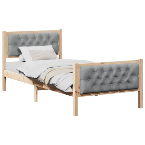Berkfield Bed Frame with Headboard Light Grey 90 x 200 cm Solid Pine Wood 2