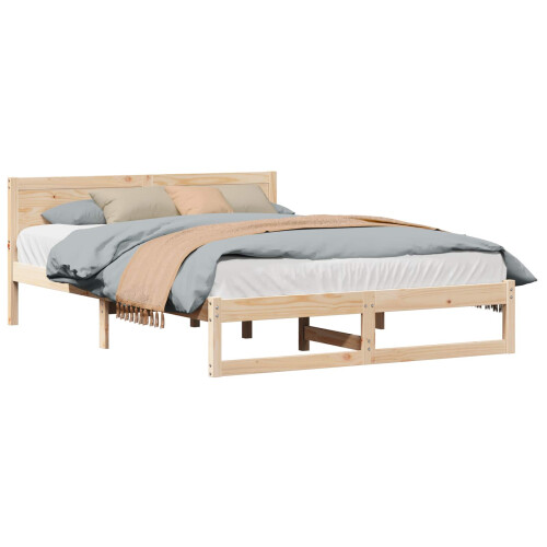 Berkfield Bed Frame with Headboard Natural 150 x 200 cm Solid Pine Wood 1